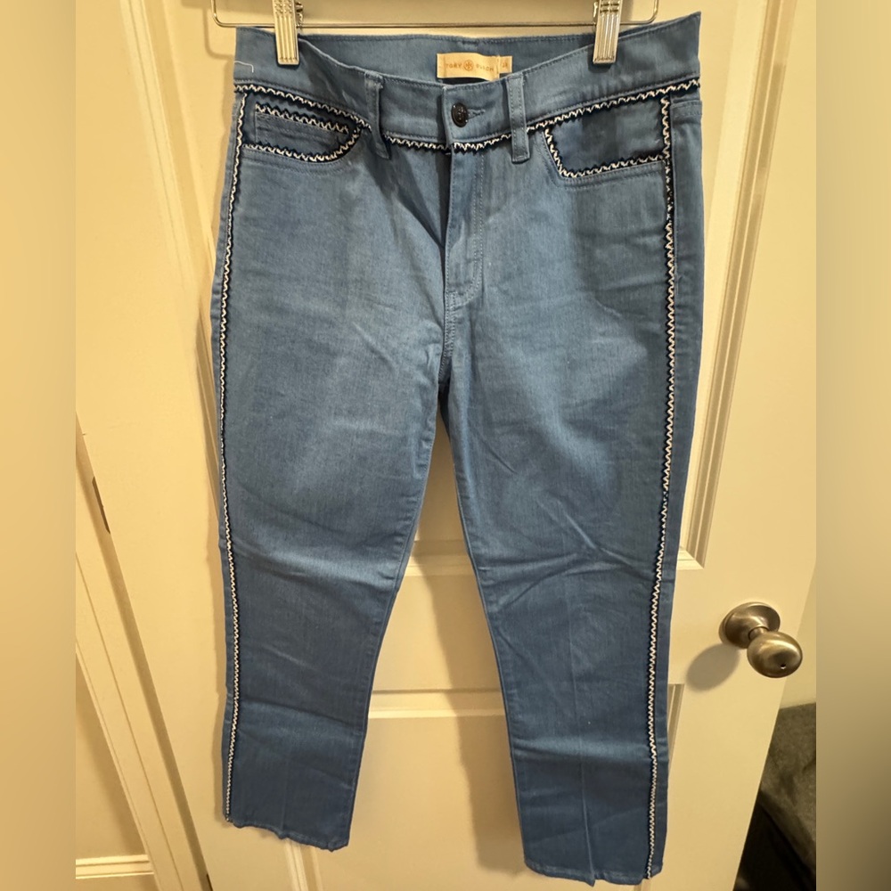 Tory Burch Light Blue with Dark Blue And White Accents Jeans Size 26